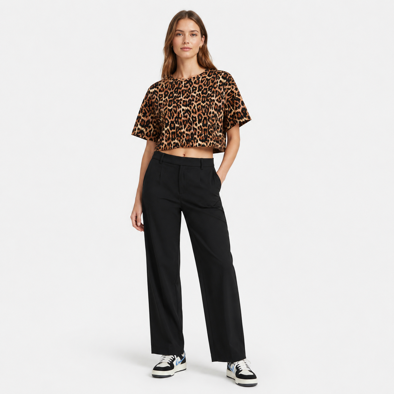 Tricou Noisy May cropped cu imprimeu leopard