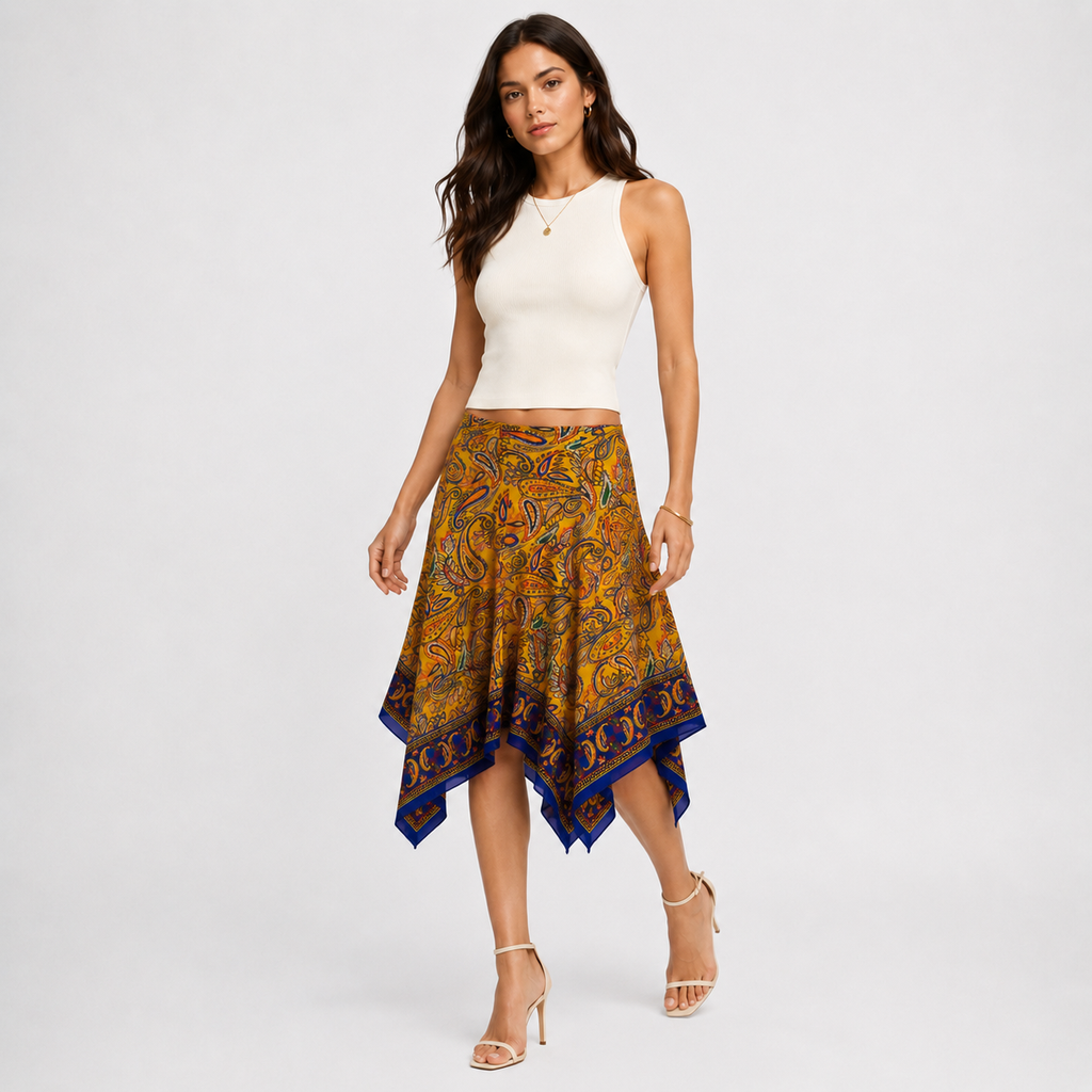 Fustă Lauren Ralph Lauren din mătase cu imprimeu paisley