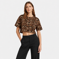 Tricou Noisy May cropped cu imprimeu leopard