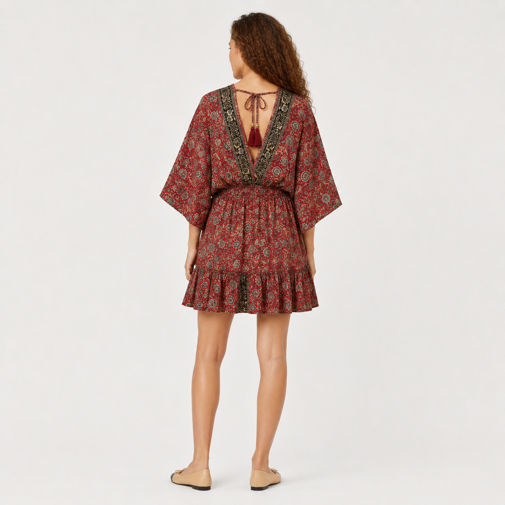 Rochie Boho din mătase naturală cu imprimeu floral