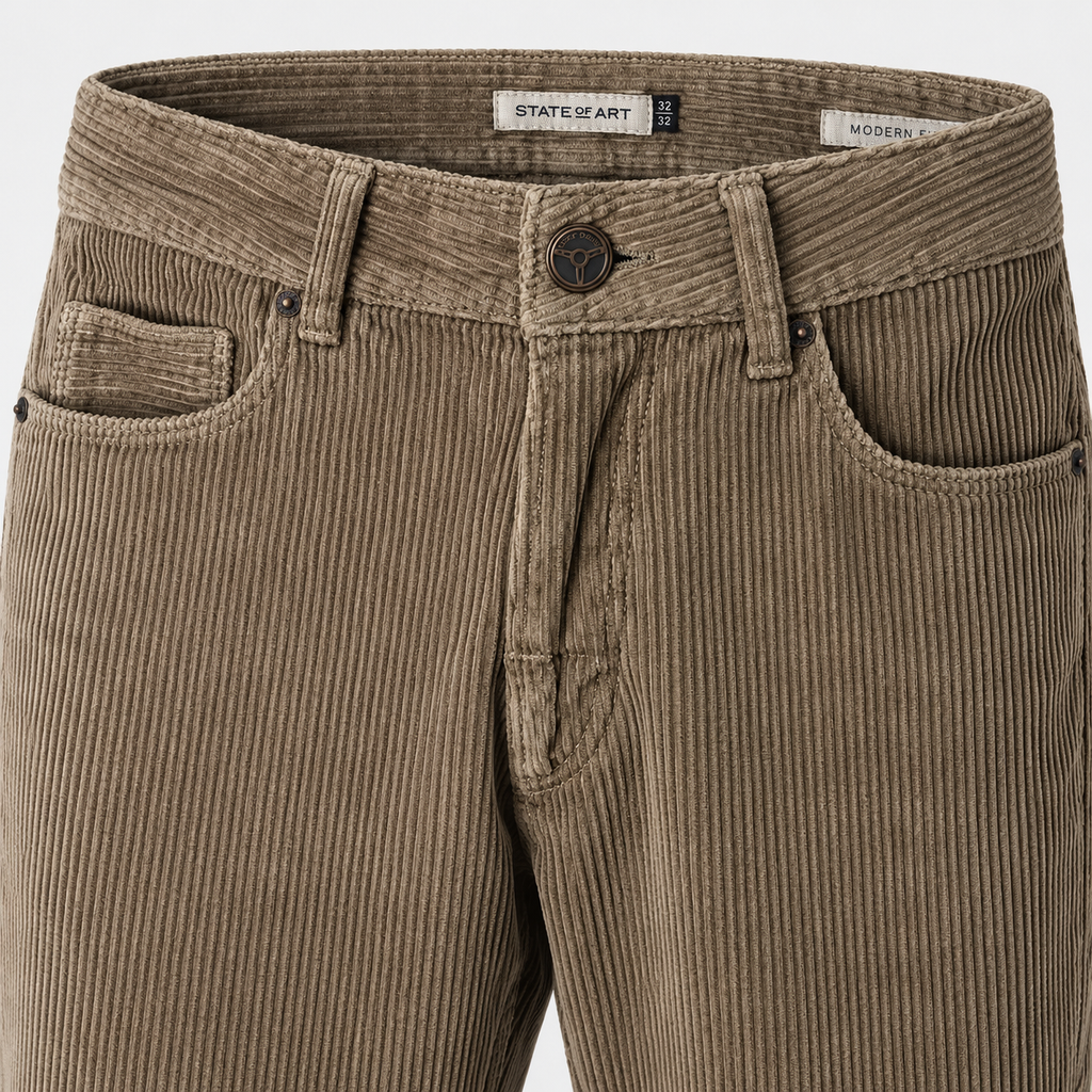 Pantaloni State of Art din catifea raiată taupe Modern Fit 06