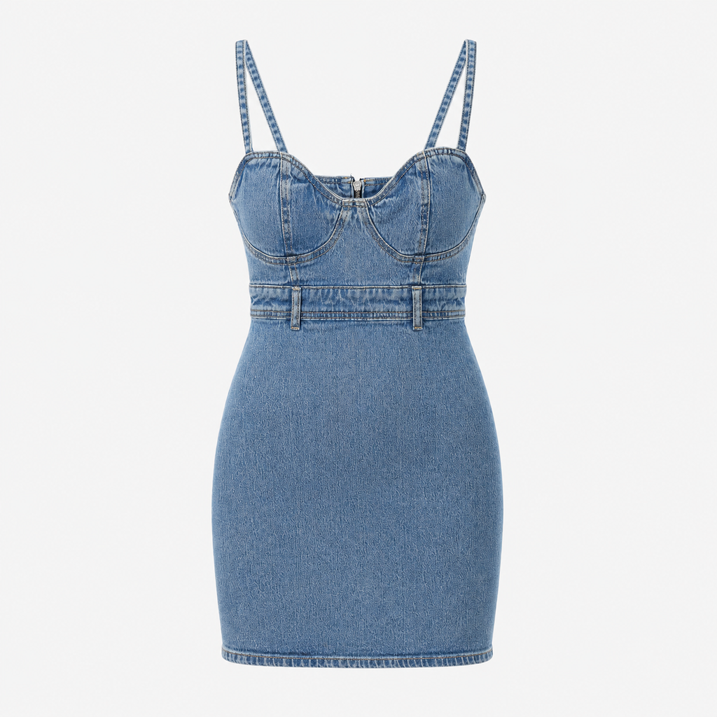 Rochie Only albastră din denim bodycon cu bretele