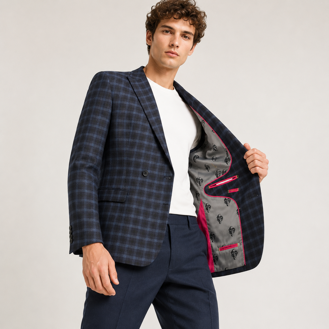 Sacou Noose & Monkey bleumarin cu carouri