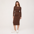Rochie Envii maro midi cu decupaje laterale