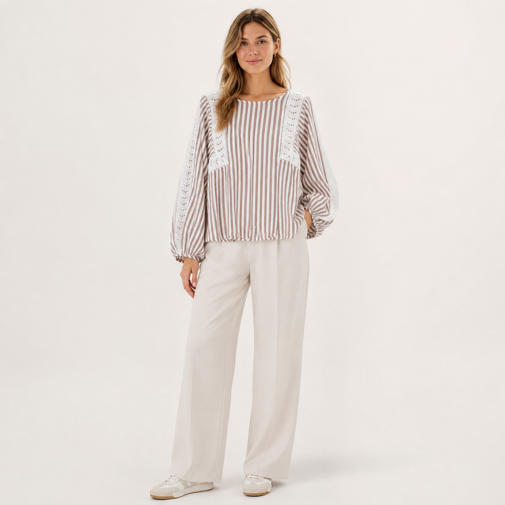 Bluză Ladies Fashion cu dungi și broderie
