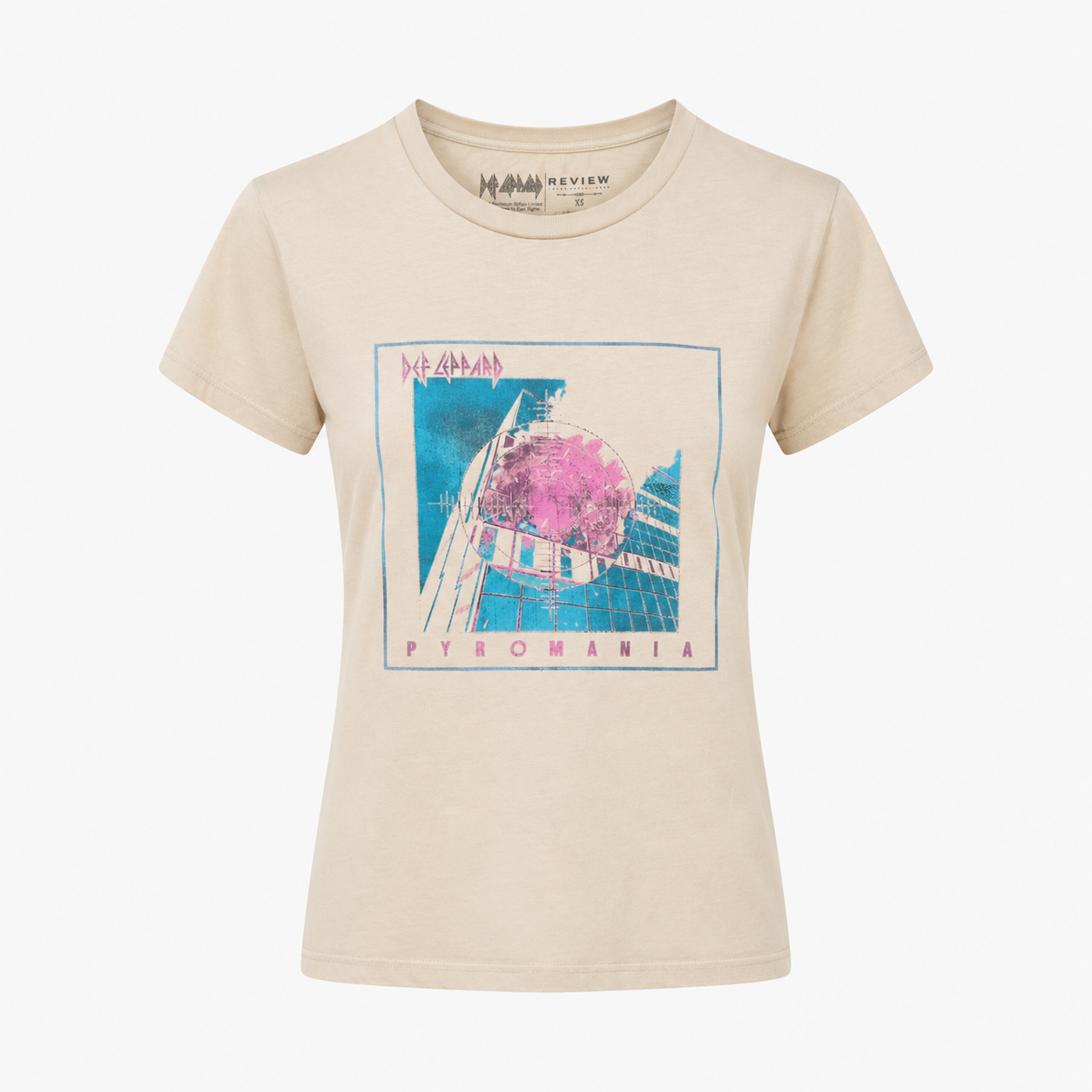 Tricou Review Def Leppard bej cu print Pyromania