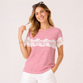 Tricou Taifun Garden Blooms cu dungi roșii și dantelă albă