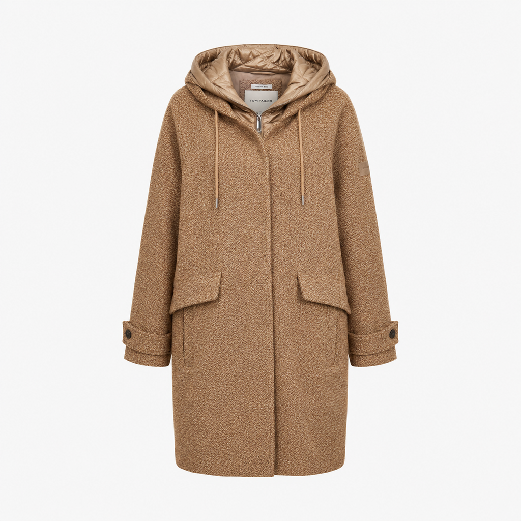 Palton Tom Tailor Fabric Mix cu glugă și inserție matlasată