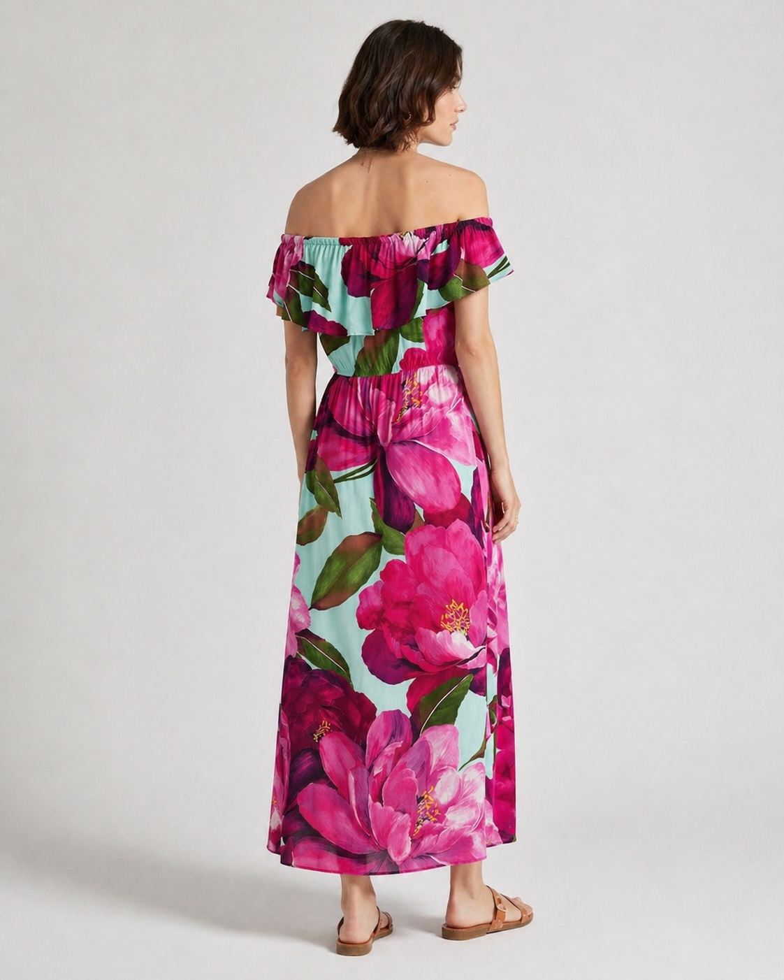 Rochie Desigual florală roz cu umerii goi