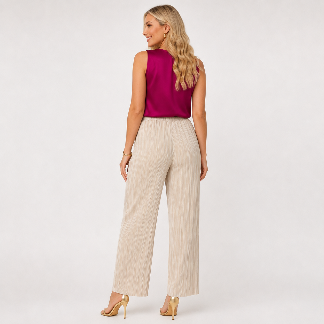 Pantaloni s.Oliver crem plisați wide leg