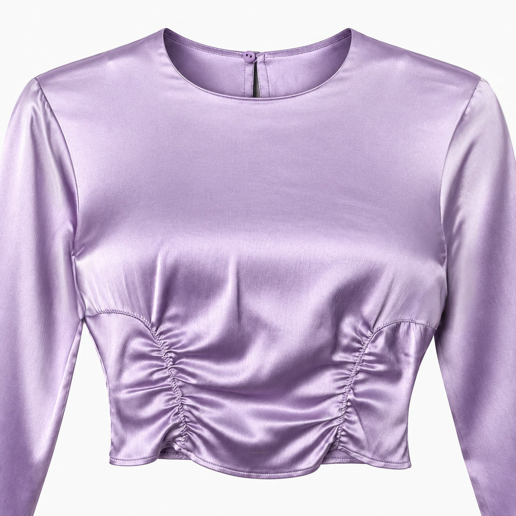 Bluză cropped ZARA lila satinată cu fronseuri
