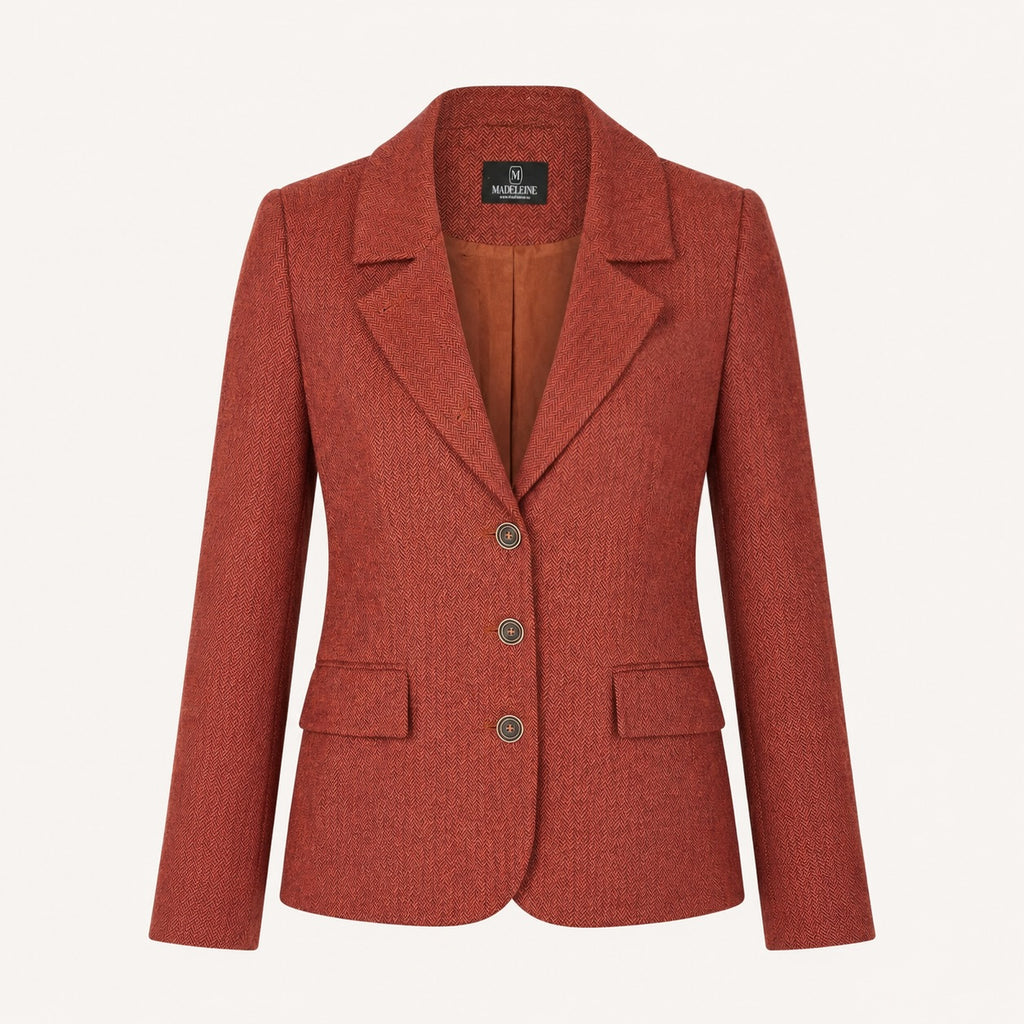 Sacou Madeleine cărămiziu din amestec de lână cu model herringbone