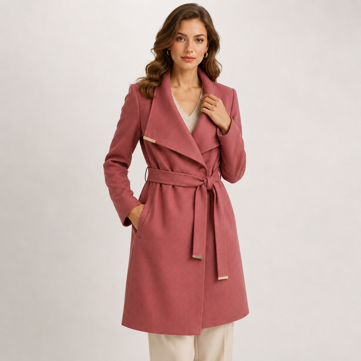 Palton Ted Baker Langley roz cu cordon