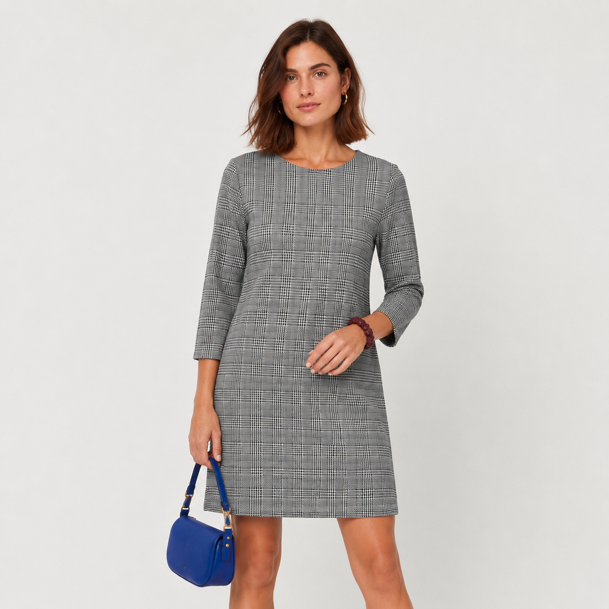 Rochie ONLY Brilliant în carouri Glen Check cu mâneci 3/4