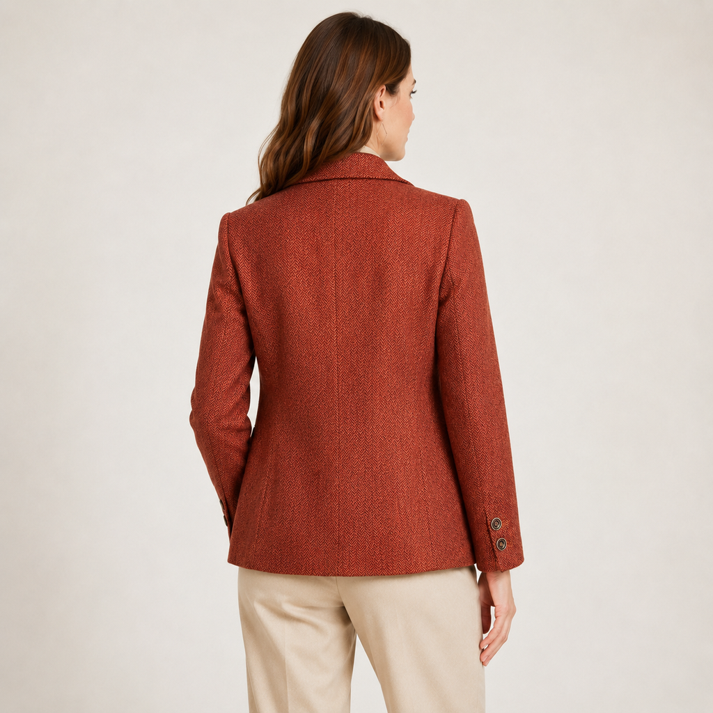 Sacou Madeleine cărămiziu din amestec de lână cu model herringbone