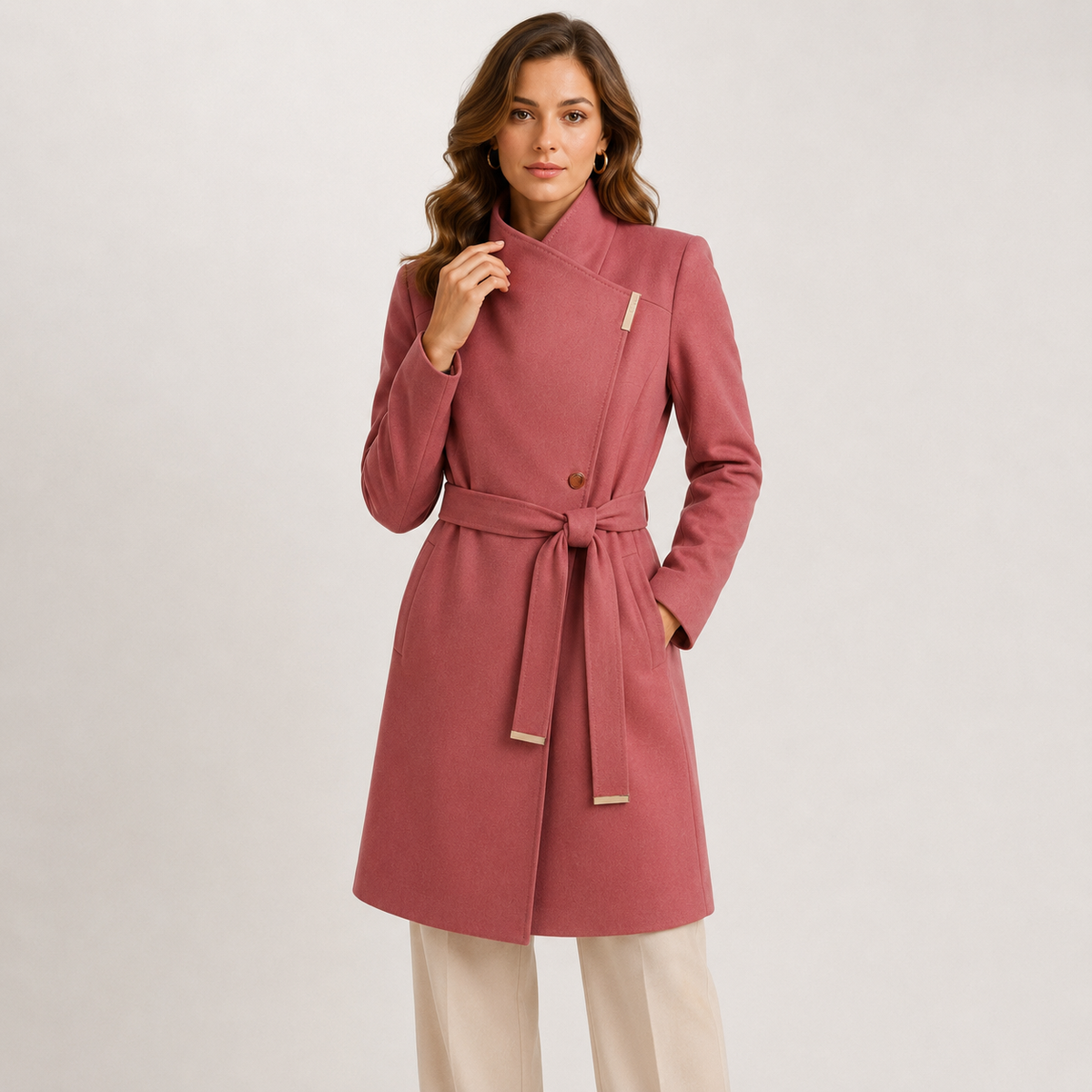 Palton Ted Baker Langley roz cu cordon