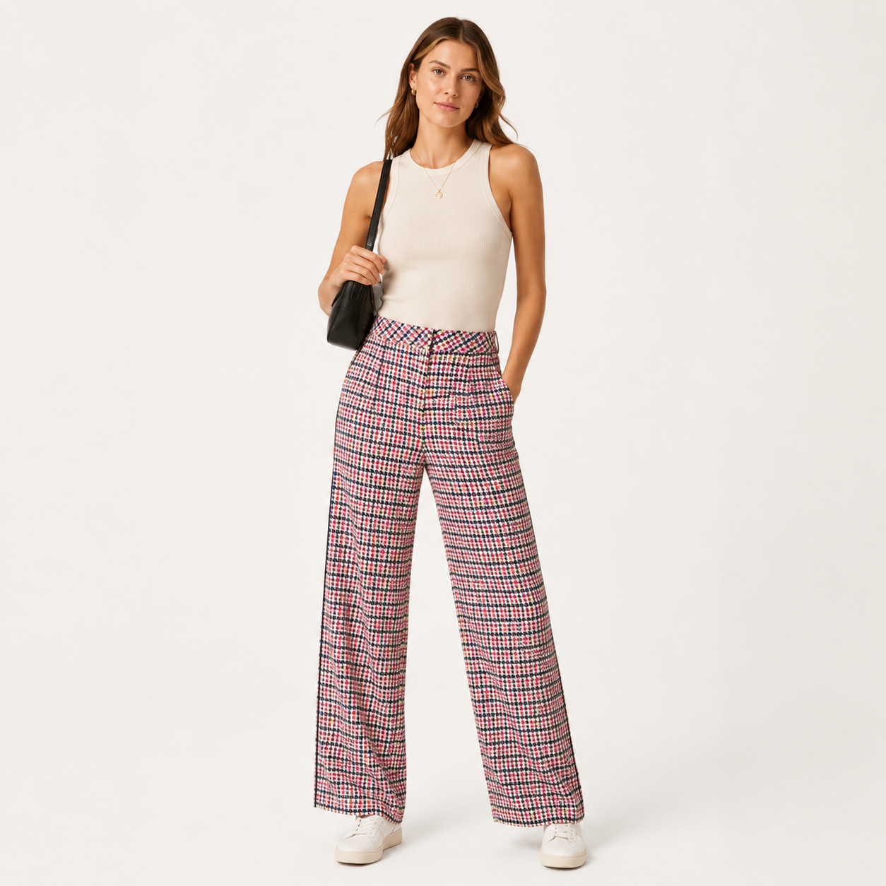 Pantaloni Karl Lagerfeld wide leg din mătase cu imprimeu multicolor