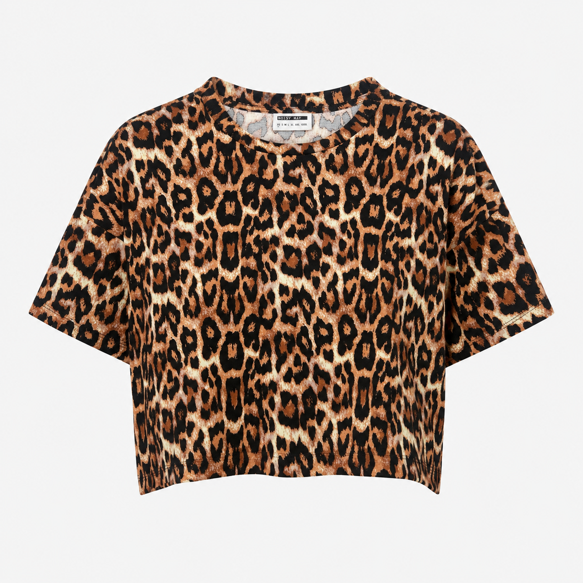 Tricou Noisy May cropped cu imprimeu leopard