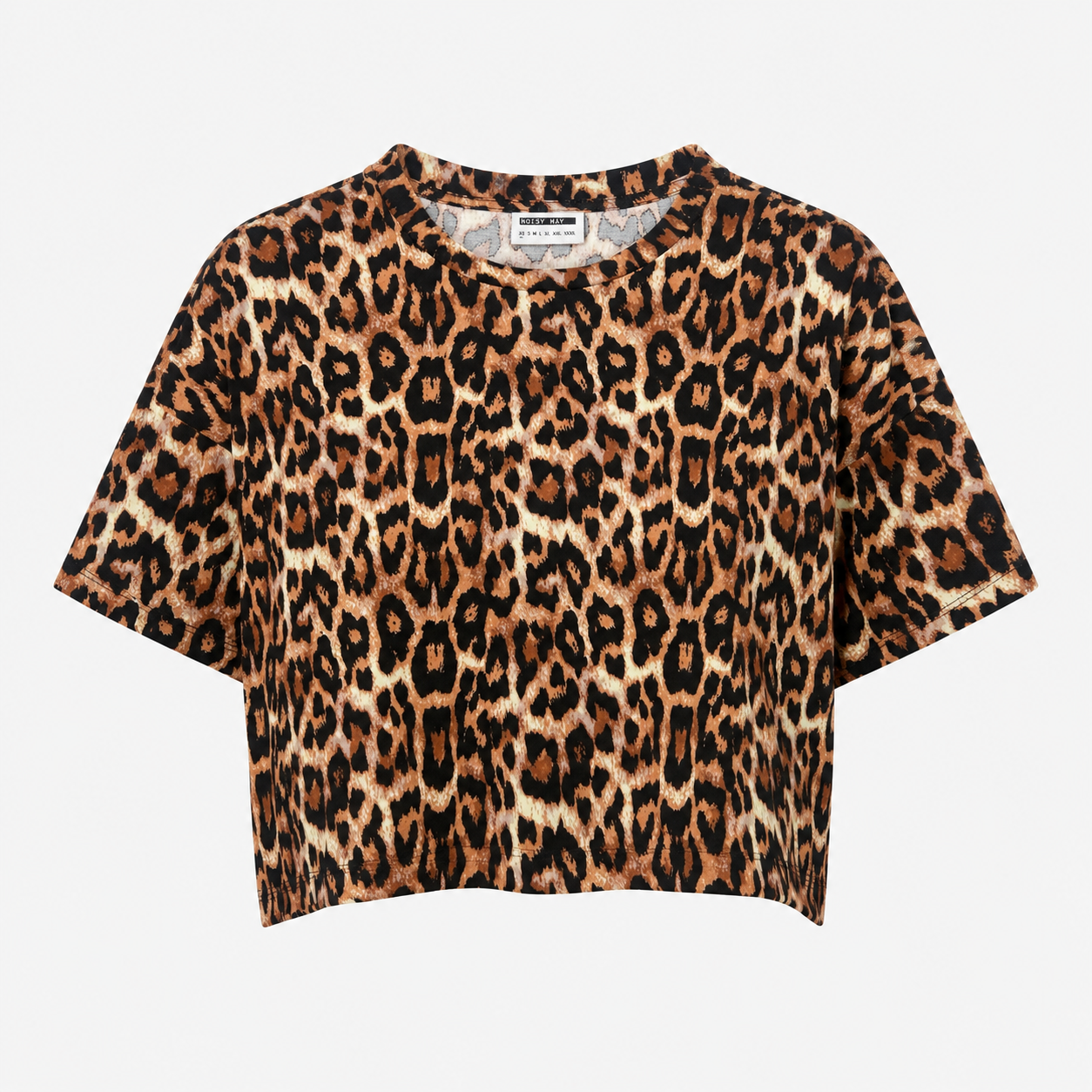 Tricou Noisy May cropped cu imprimeu leopard