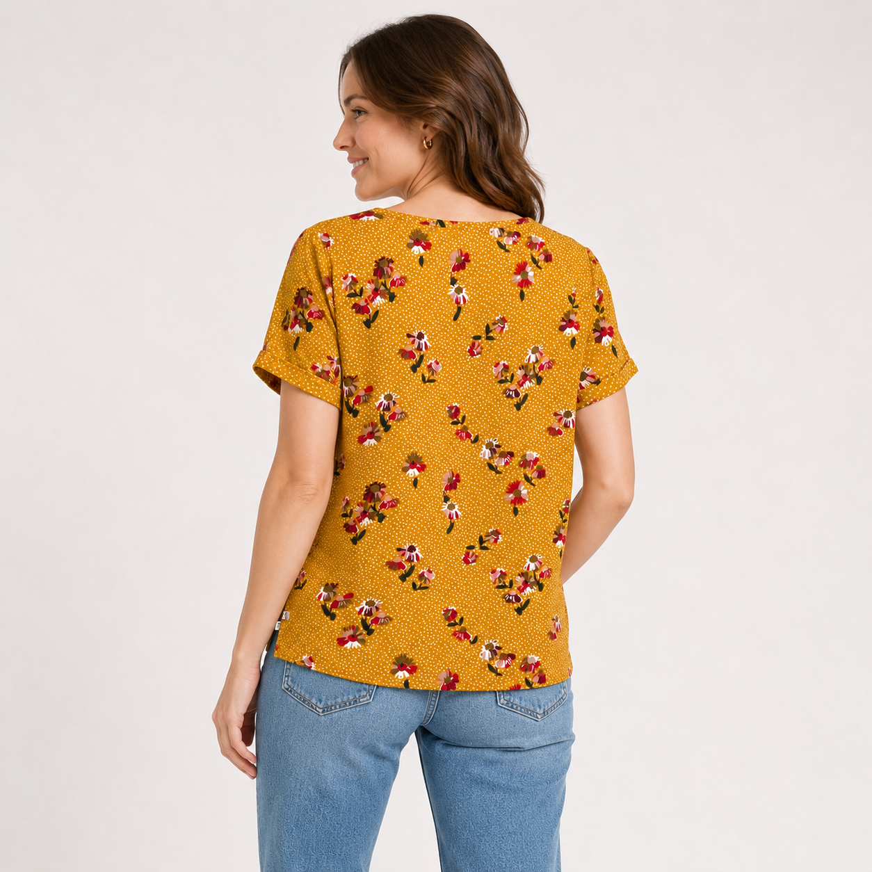 Tricou Q/S by s.Oliver galben muștar cu imprimeu floral