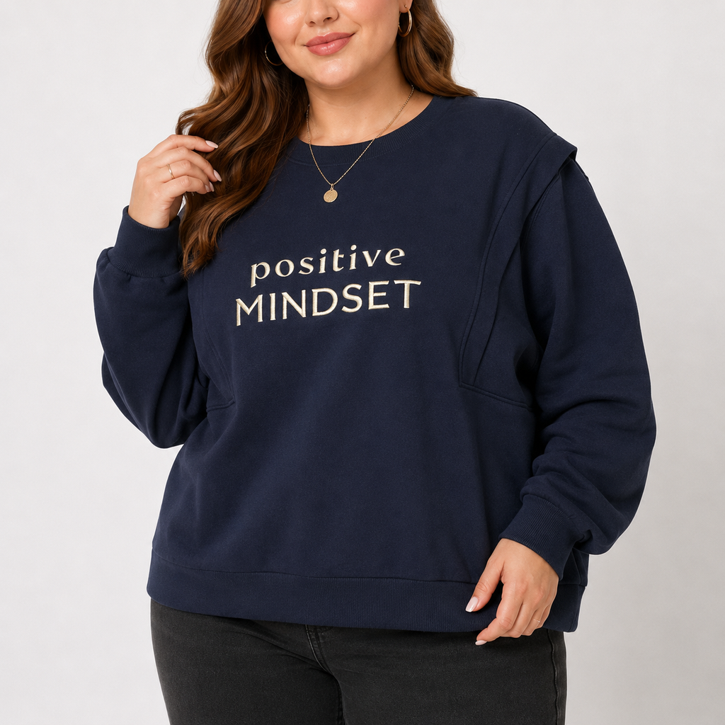 Hanorac s.Oliver bleumarin cu broderie Positive Mindset