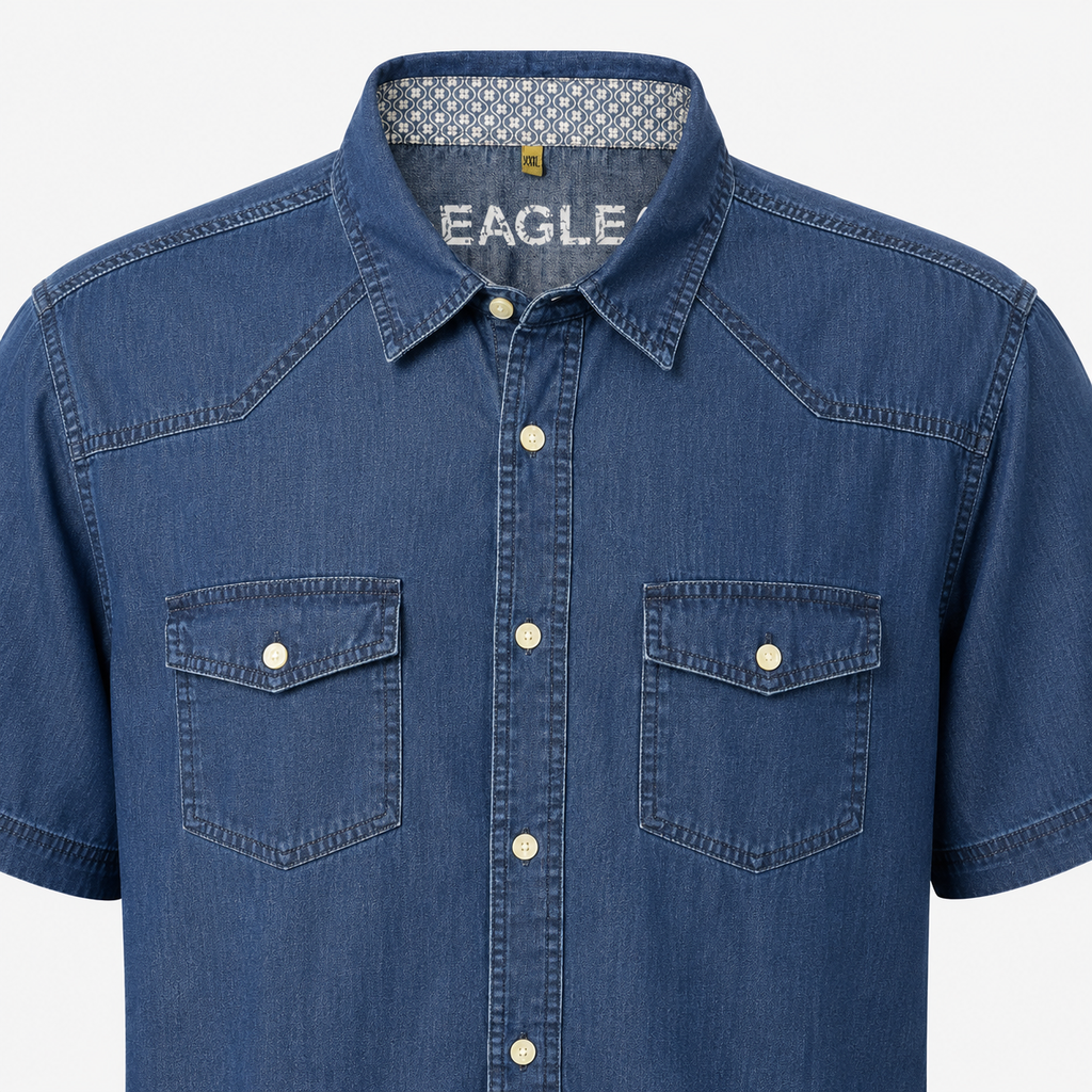 Cămașă Eagle din denim albastru cu mânecă scurtă