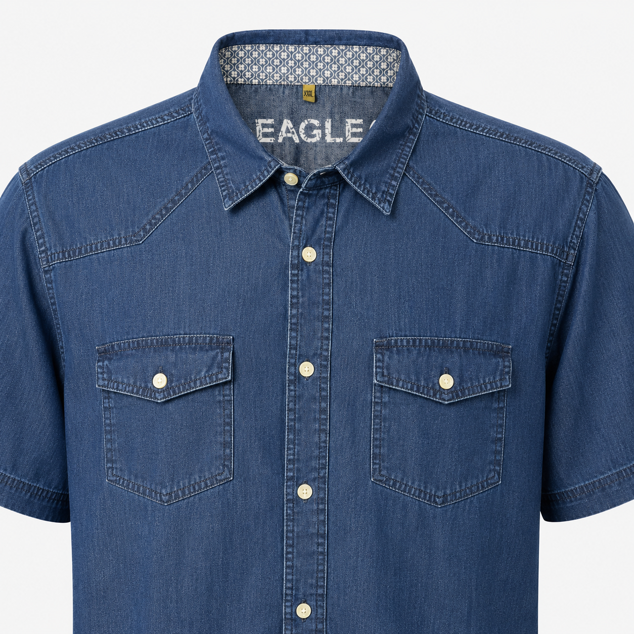 Cămașă Eagle din denim albastru cu mânecă scurtă