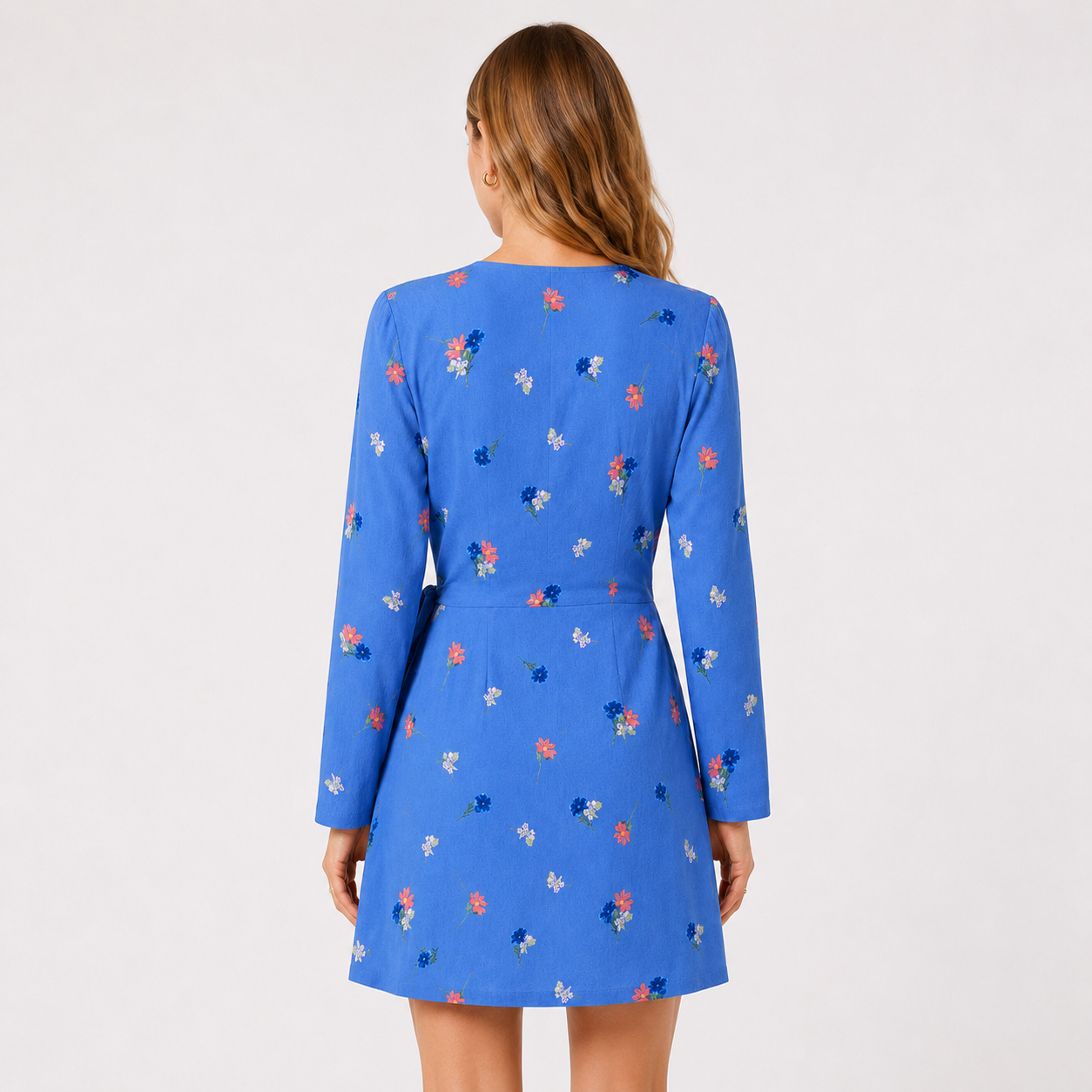 Rochie Envii albastră petrecută din vâscoză cu imprimeu floral