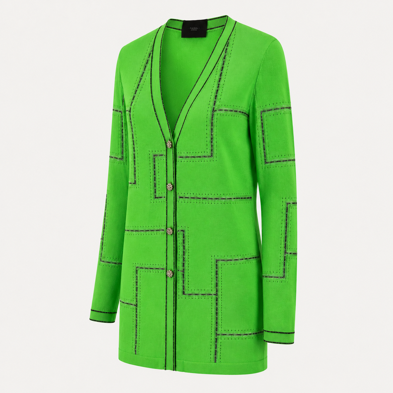Cardigan Stizzoli verde cu nasturi bijuterie