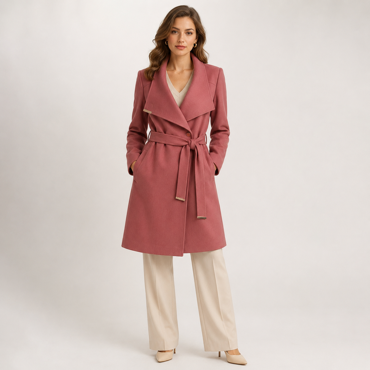 Palton Ted Baker Langley roz cu cordon