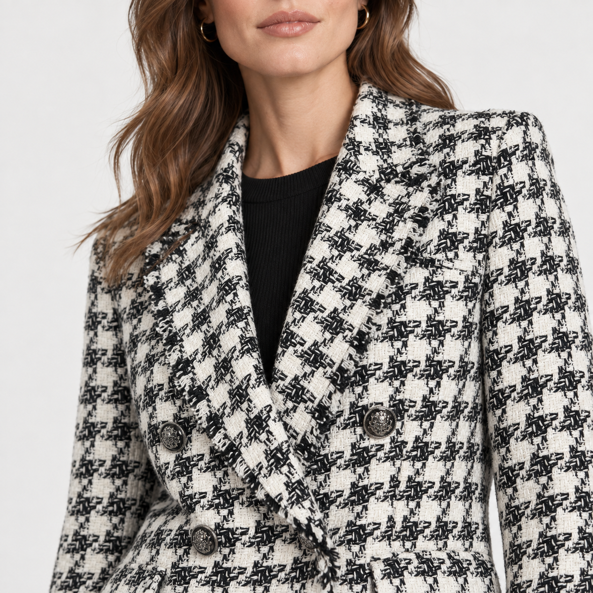 Sacou Mango din tweed cu imprimeu houndstooth