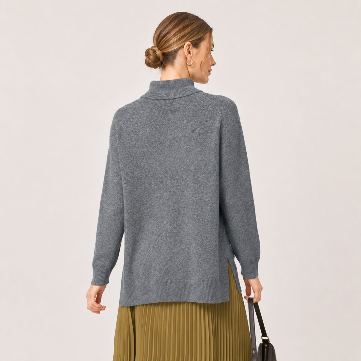 Pulover Massimo Dutti gri din lână și cașmir cu guler rulat