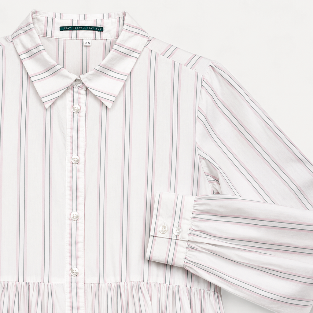 Rochie tip cămașă Q/S by s.Oliver albă cu dungi fine