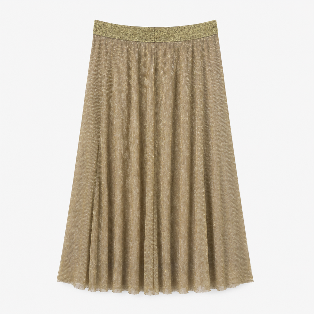 Fustă ONLY aurie din tulle cu fir metalizat