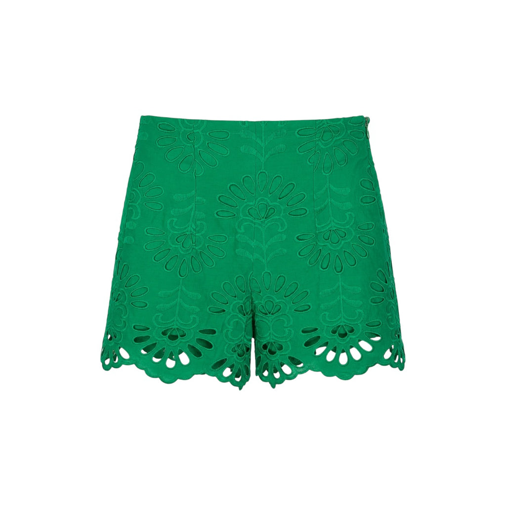 Pantaloni scurți Zara verzi cu broderie perforată