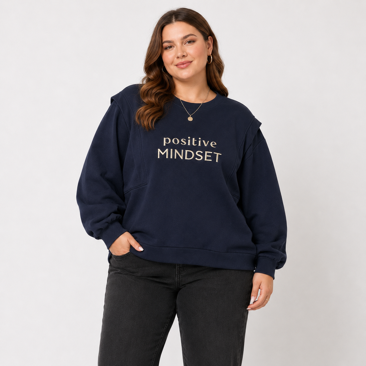 Hanorac s.Oliver bleumarin cu broderie Positive Mindset