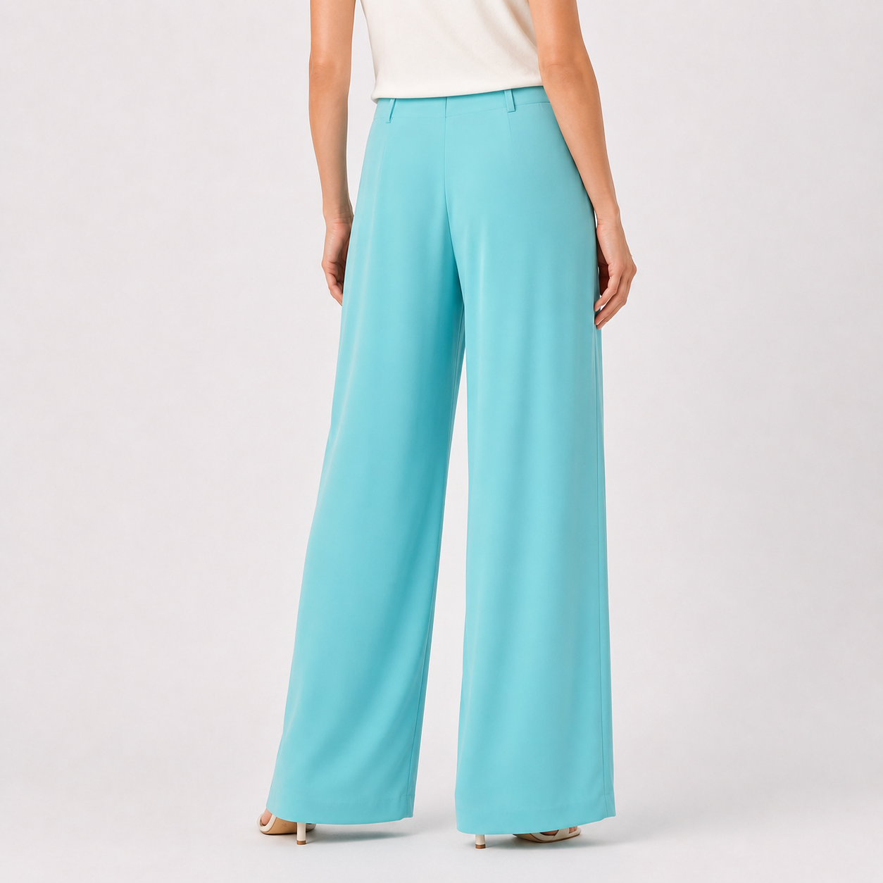 Pantaloni Vera Mont turcoaz wide leg