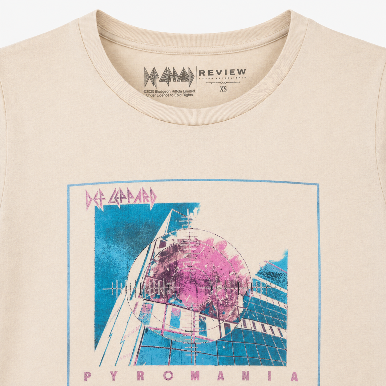 Tricou Review Def Leppard bej cu print Pyromania
