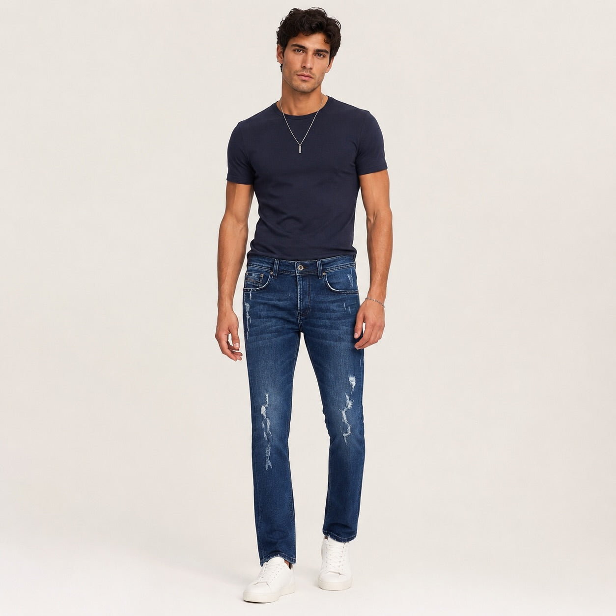 Blugi Diesel Limited Edition albastru închis distressed