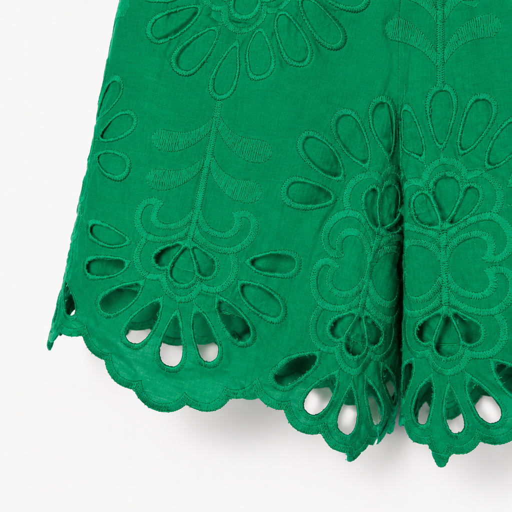 Pantaloni scurți Zara verzi cu broderie perforată