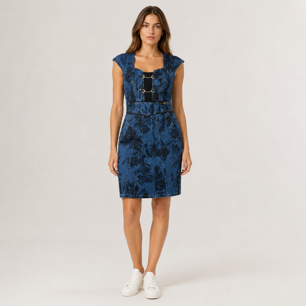 Rochie Kensol denim cu imprimeu floral