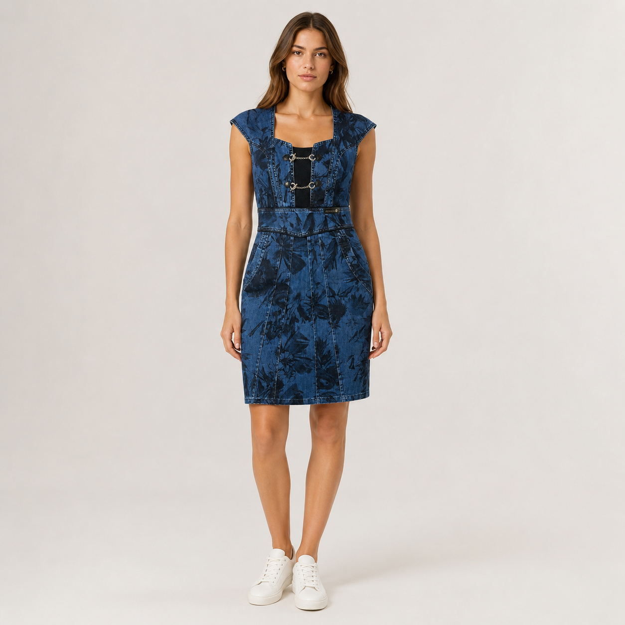 Rochie Kensol denim cu imprimeu floral