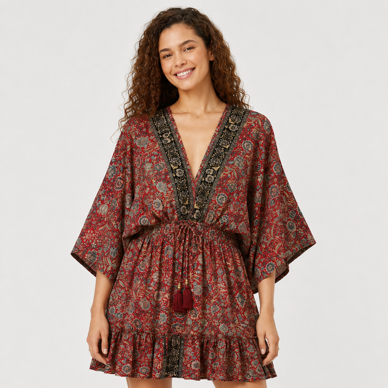 Rochie Boho din mătase naturală cu imprimeu floral