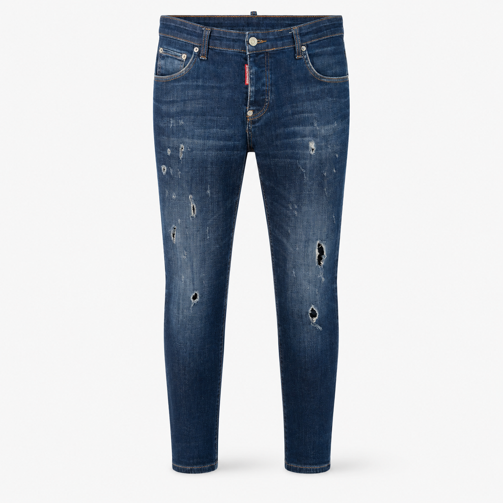 Blugi Dsquared2 Slim Jean albastru închis distressed