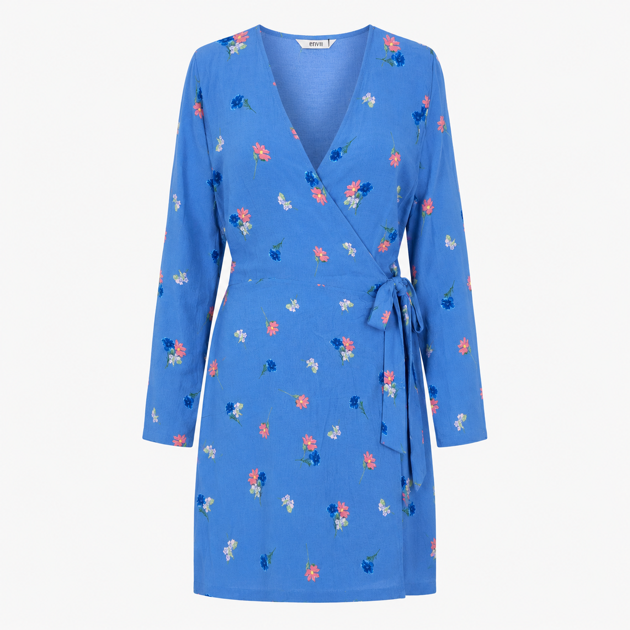 Rochie Envii albastră petrecută din vâscoză cu imprimeu floral