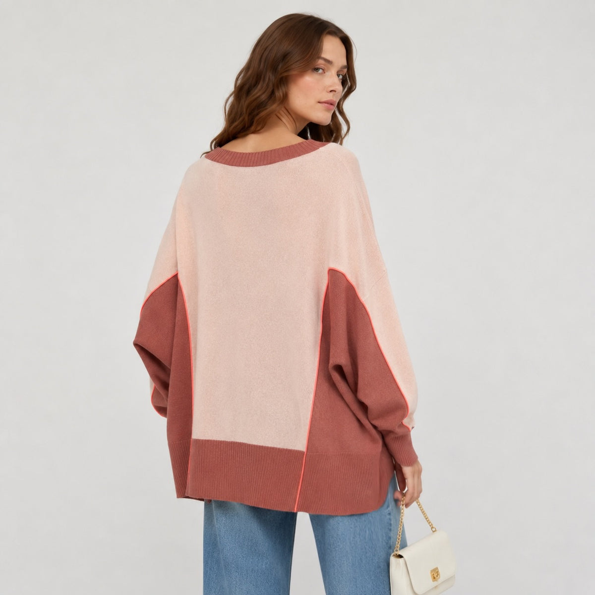 Pulover MAX&Co. by Max Mara Colorblock cu decolteu în V din mix de lână și cașmir