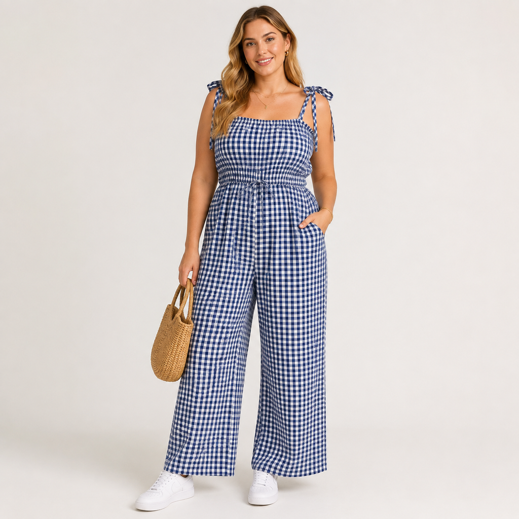 Salopetă Kate Spade New York în carouri albastre și albe