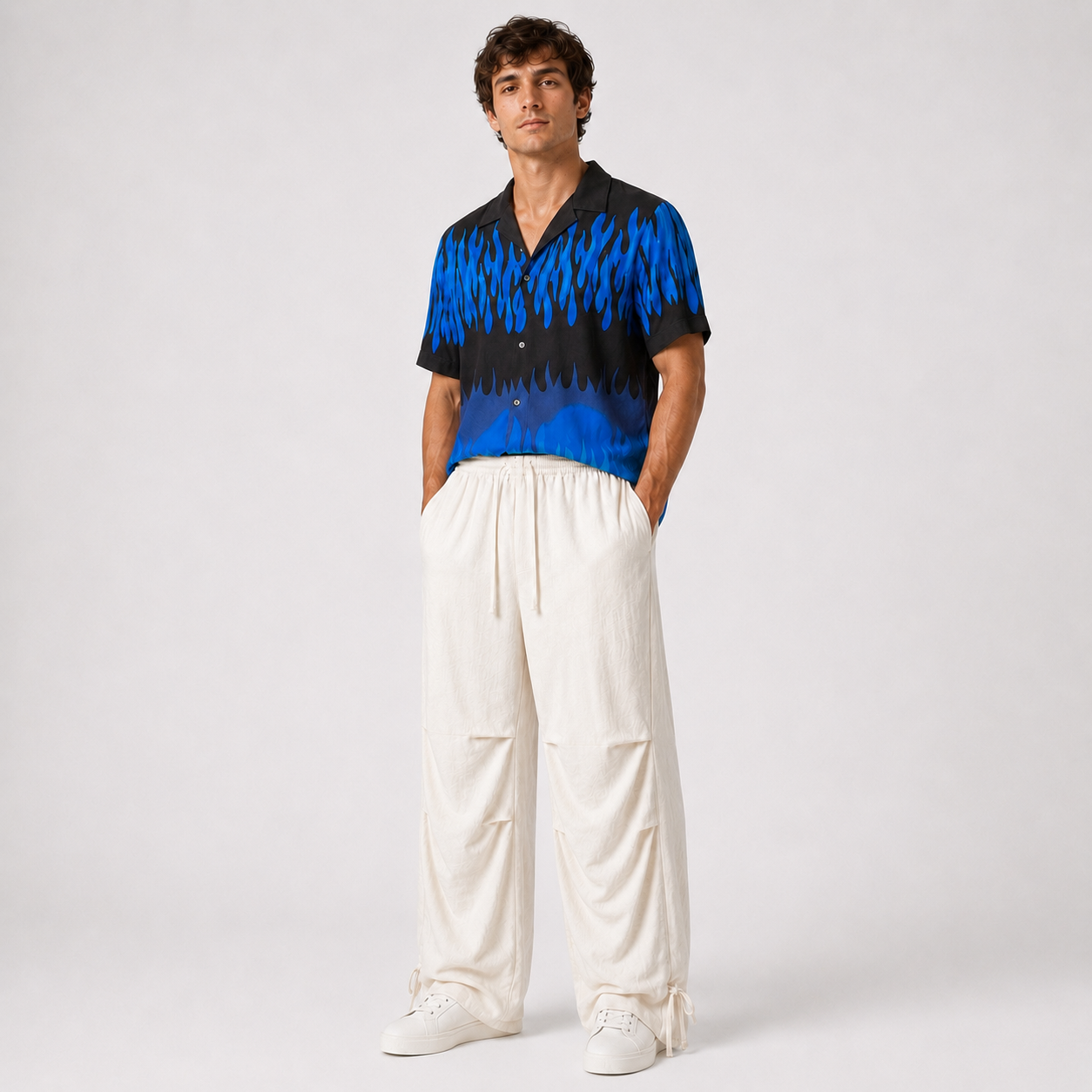 Pantaloni Yourturn parachute albi
