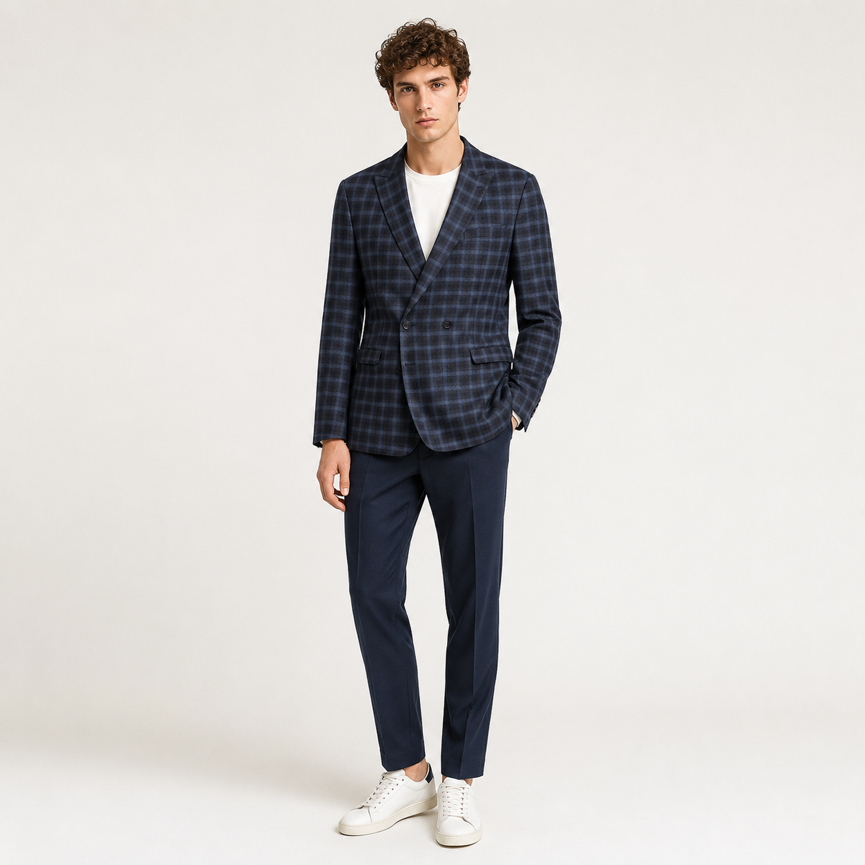 Sacou Noose & Monkey bleumarin cu carouri
