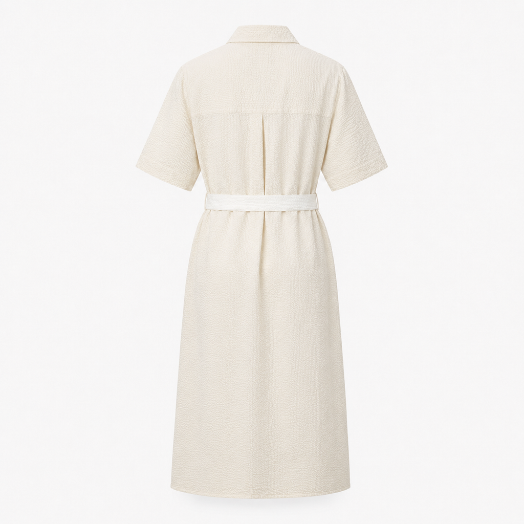 Rochie NAH/STUDIO seersucker alb natur